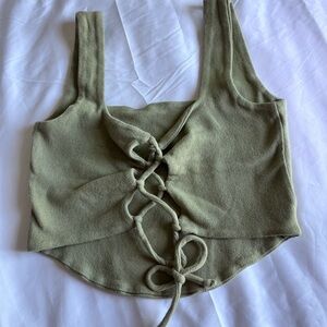 Cotton On Olive Lace-Up Crop Top
